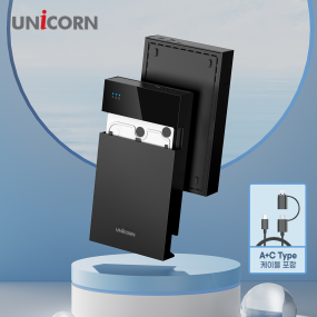 유니콘 3.5인치 HDD외장하드케이스 USB3.2 Gen1 C to A+C타입 슬라이드조립 HDD-500K