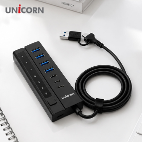 유니콘 USB3.2 Gen1 7포트 1.2M케이블 USB멀티허브(A포트4개+C포트3개) A+C듀얼커넥터 LH-7000AC