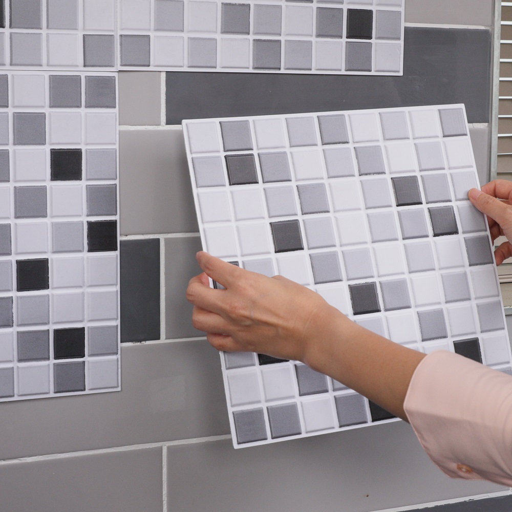 접착식 셀프 시공 타일테리어 주방 욕실 현관 카페 붙이는 인테리어타일 12장 1세트