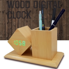 LED 마름모 펜꽂이시계 원목탁상시계