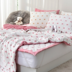 핑크 러블리 고밀도 극세사 겨울 양면이불 밴딩 패드 베개커버 차렵 침구세트 SS