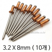 국산 동리벳 ( 규격 3.2mm x 8mm ) 수량 10개 / 리베트 / 리벳알