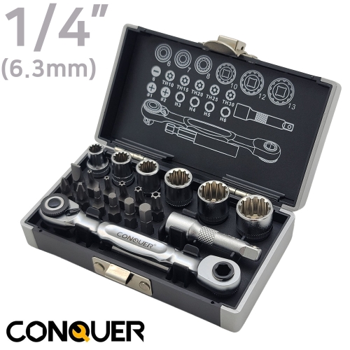 CONQUER 컨커 21PCS 스플라인 소켓&라쳇세트 HT05143 비트라쳇 소켓비트 소켓렌치 라쳇렌치 소켓세트 라쳇세트 공구세트