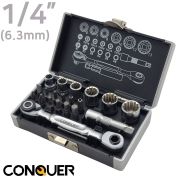 CONQUER 컨커 21PCS 스플라인 소켓&라쳇세트 HT05143 비트라쳇 소켓비트 소켓렌치 라쳇렌치 소켓세트 라쳇세트 공구세트