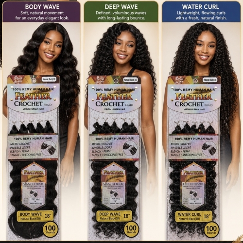 Human Hair Feather Crochet Body/Deep/Water 18"