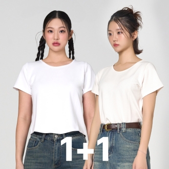 누엣지 마이너스 슬림 베이직 반팔 라운드 티셔츠 1+1