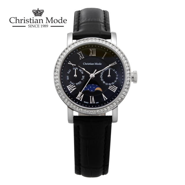 크리스챤모드 여성 문페이즈 가죽시계 CM401BKBK L
