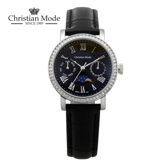 크리스챤모드 여성 문페이즈 가죽시계 CM401BKBK L