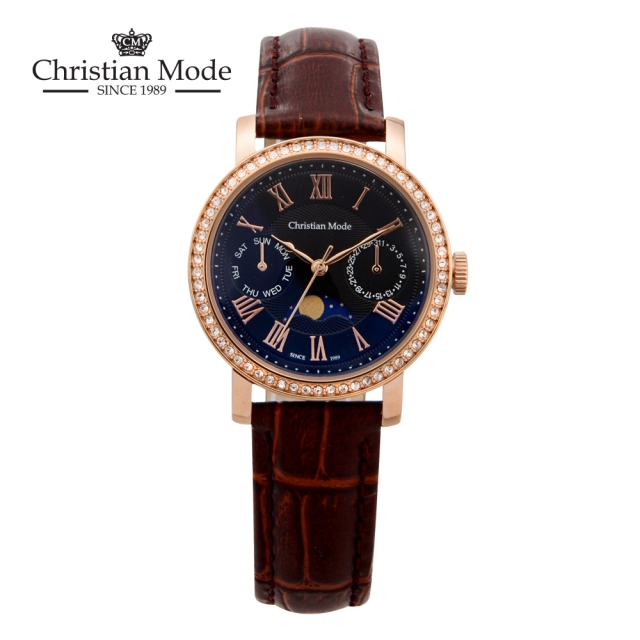 크리스챤모드 여성 문페이즈 가죽시계 CM401RGBCH L