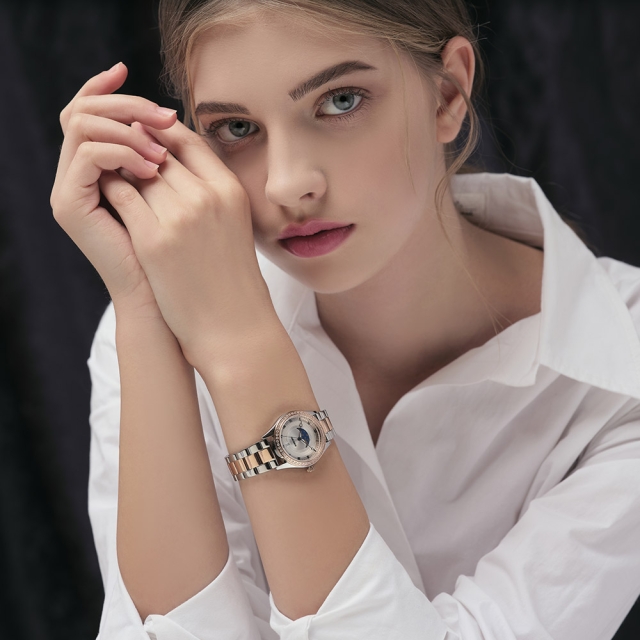 가이거 여성 다이아 문마스터 메탈시계 GE8027RG L