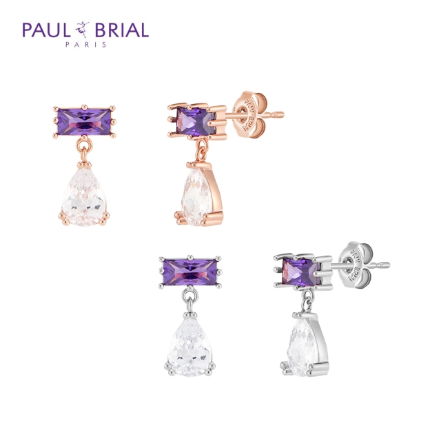 [PAUL BRIAL] 폴브리알 주얼리 SILVER 사각 퍼플 귀걸이 PYSE0080