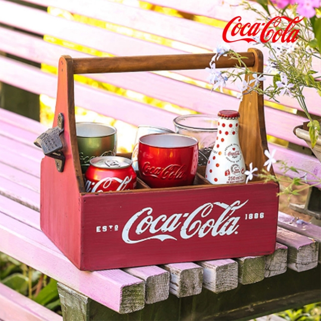 코카콜라 정품 빈티지 우드 핸들 보틀캐리어(6구)