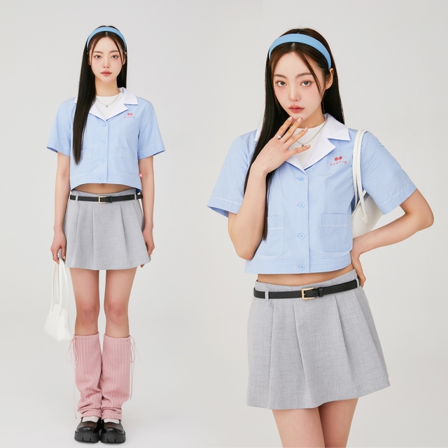 파스티야 크롭 파자마 홈웨어 데이앤나잇 자켓(스카이블루)