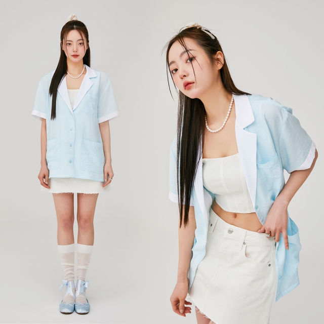 파스티야 루즈핏 데일리 홈웨어 드레이프 자켓(라이트블루)