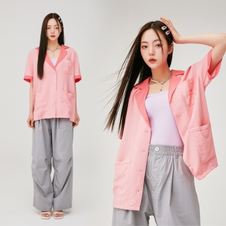 파스티야 루즈핏 데일리 홈웨어 드레이프 자켓(피치핑크)