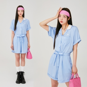 파스티야 로우컷 데일리 홈웨어 점프수트(스카이블루)