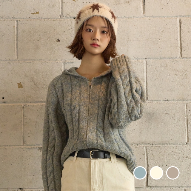 [솔로엘] 츄러스 니트 후드집업