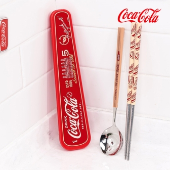 코카콜라 정품 옥타 수저슬림 스푼+젓가락+케이스 세트
