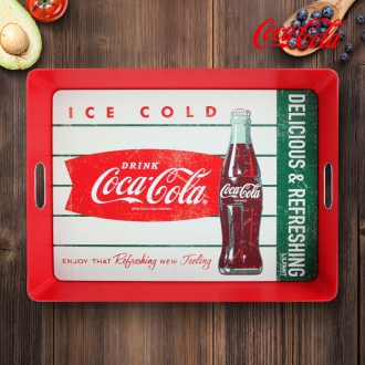 코카콜라 정품 라이센스 손잡이가 있는 A4사이즈 빈티지 핸들쟁반