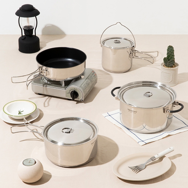 [햄튼] 하나로 끝 스테인레스 캠핑 코펠 쿡웨어세트 8P