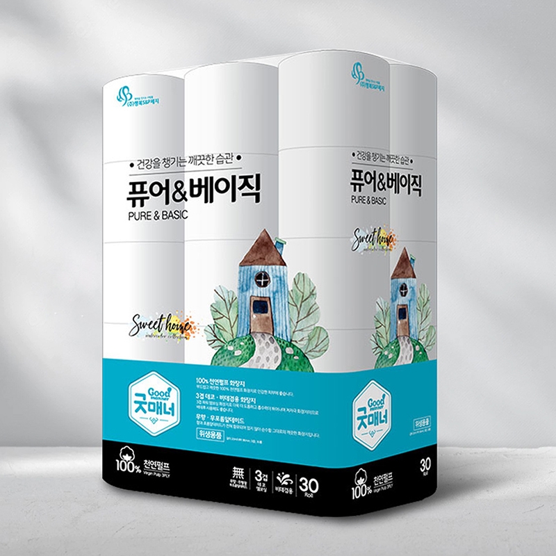 [굿매너] 100% 천연펄프 도톰한 3겹  비데겸용 퓨어앤베이직 20m x 30롤