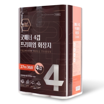 [굿매너] 100% 천연펄프 4겹 프리미엄 화장지 27m x 30롤