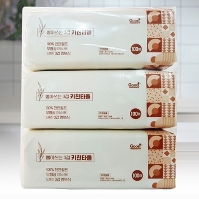 [굿매너] 간편하게 뽑아쓰는 키친타올 3겹 100매 x 9팩