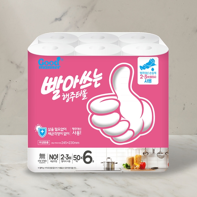 [굿매너] 손쉽게 빨아쓰는 행주타올 50매 x 6롤