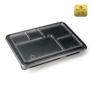 5칸돈가스 300세트 용기(블랙), 뚜껑(반투명)  PP고강도 버디팩 M-2129-5A, 바베큐용기