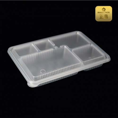 5칸돈가스 300세트 용기(투명)뚜껑(반투명) PP고강도 버디팩 M-2129-5A 바베큐용기 고급돈까스포장용기