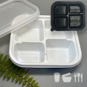사각반찬용기 4칸(12144-4A) 흰색,검정 600세트 일회용찬용기 JH