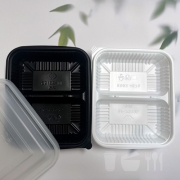 소형사각찜 소 NEW IM-23195-2칸(두칸) 200세트 일회용바베큐용기 2칸 나눔 반반용기 몸통뚜껑세트 가성비