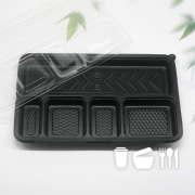 5칸 훈제 오리바베큐용기 100개세트 모둠 삼겹살 족발 보쌈일회용배달  밥다오푸드 무료배송