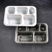 실링용기 TY 3-5A(3호5칸) 화이트 블랙 800개 깨끗하고 튼튼한 일회용포장용기 뚜껑별도