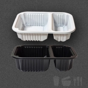 실링용기 TY19155-2A(2칸) 화이트 블랙 600개 깨끗 튼튼한 일회용포장용기 뚜껑별도