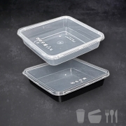 사출 정사각용기 TY-400 (500개) 튼튼한용기 투명,검정(몸통+뚜껑)400ml)