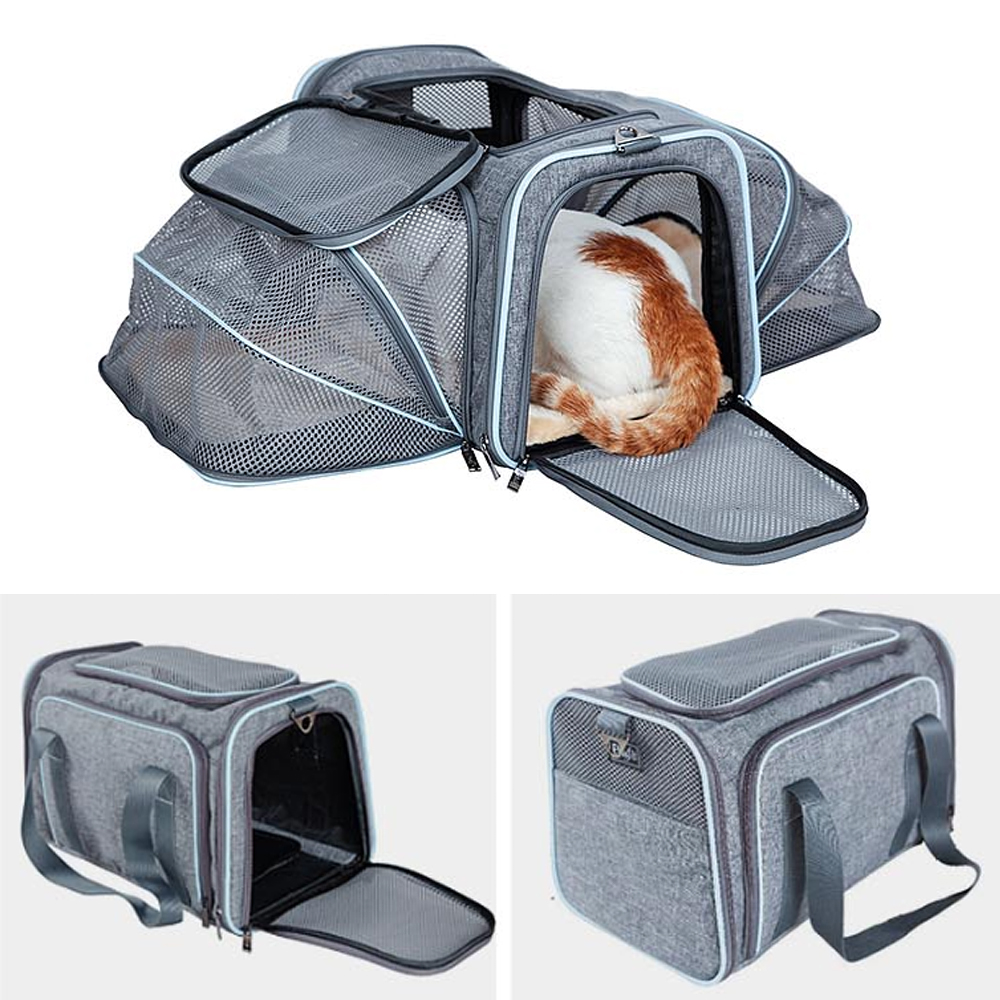 펫츠핏 확장형 캐리어 양방향 기내용 강아지 고양이 이동가방 Grey And Blue S