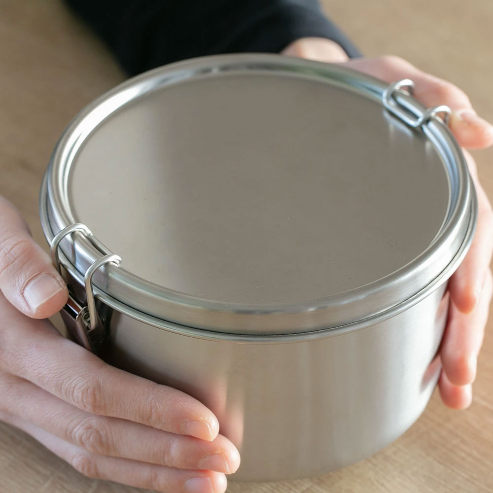 아이자와공방 스텐 원형 반찬통 반찬통 김치 밀폐용기 L