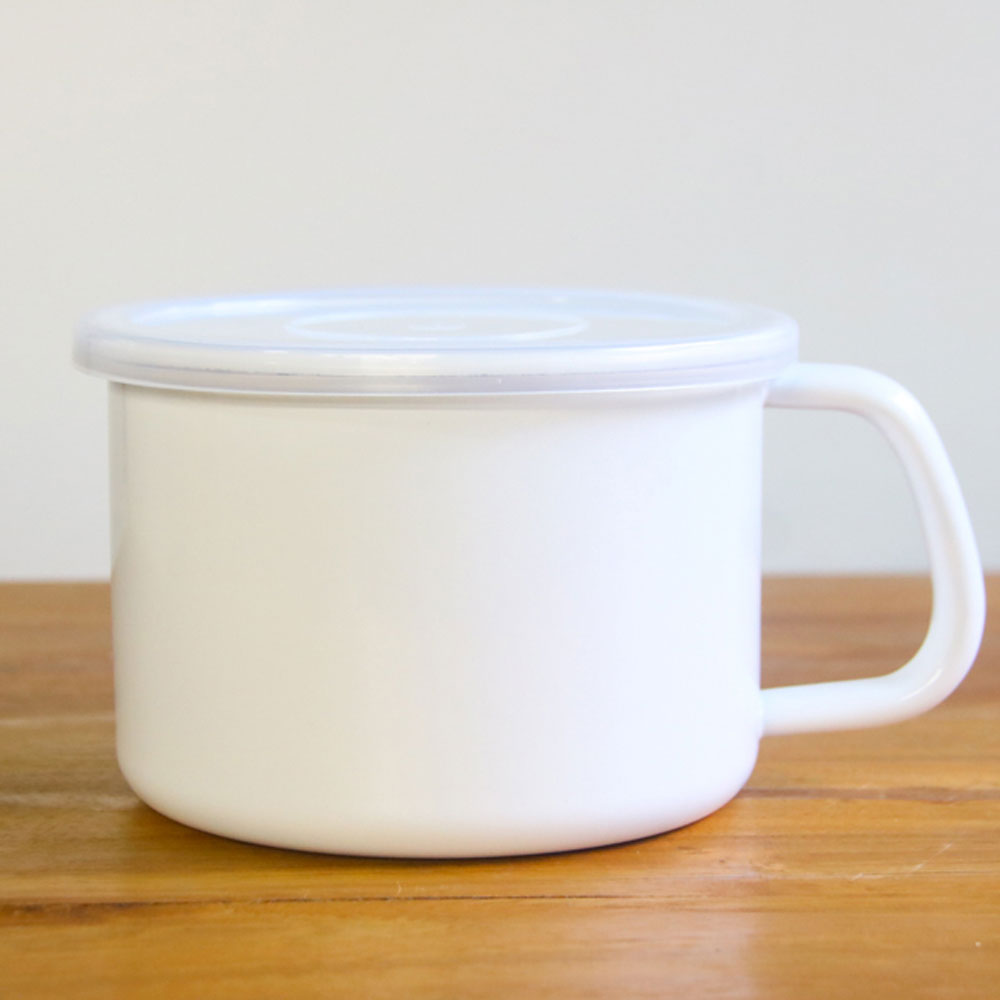 노다호로 손잡이 법랑 원형 보관용기 뚜껑 법랑 캐니스터 L