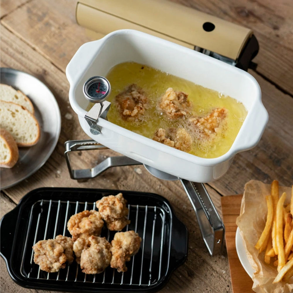 후지호로 법랑 미니 튀김냄비 온도계 부착 캠핑 냄비 튀김기