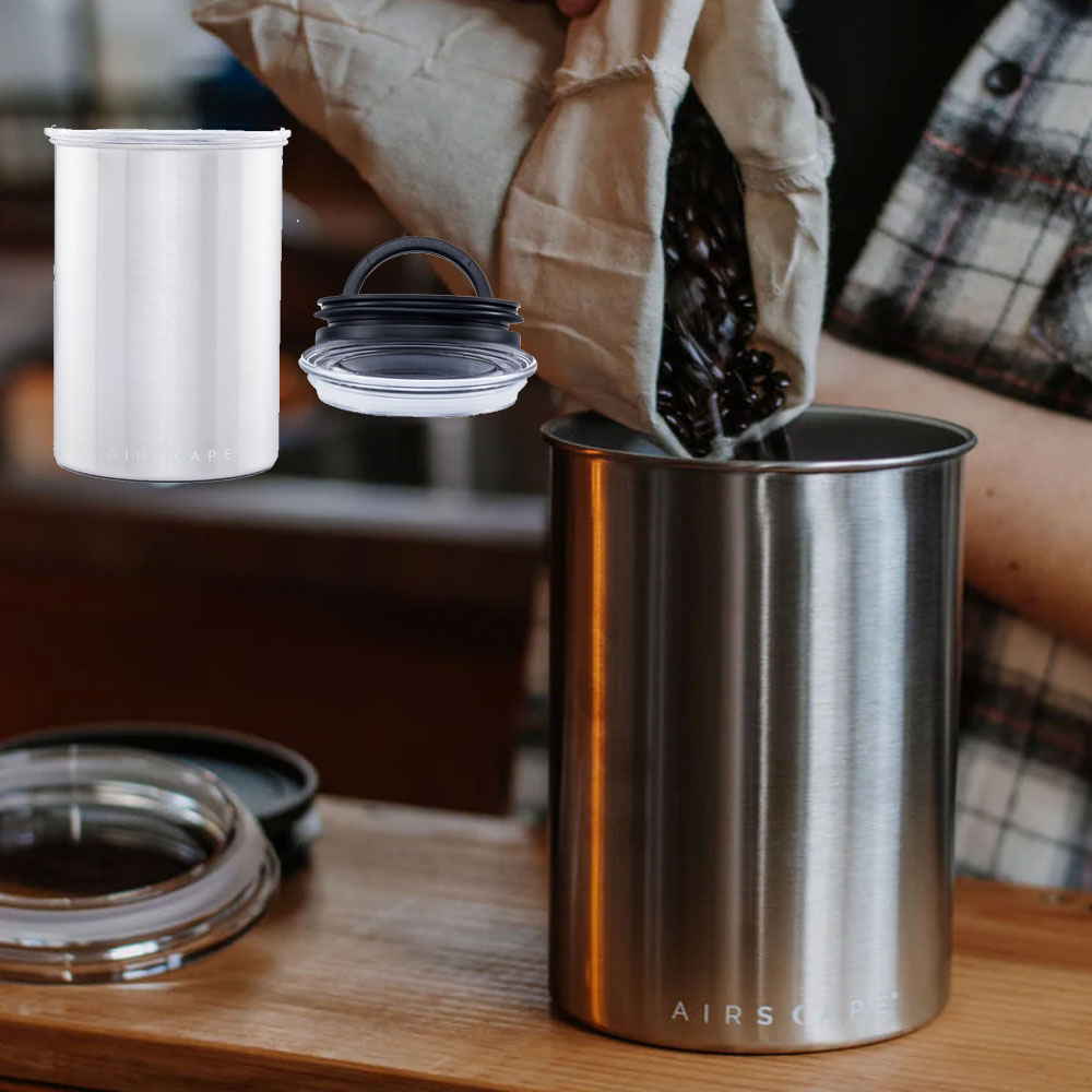 에어스케이프 스텐 커피 관통 진공 밀폐 원두 보관용기 실버 Medium