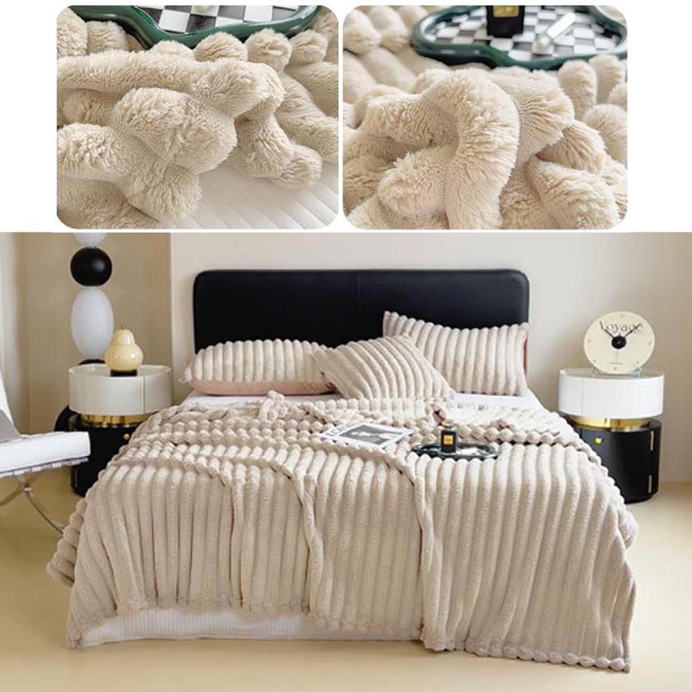 [리퍼] 바이탑 극세사 코유로이 담요 겨울이불 블랭킷 소파 캠핑 담요 대형 베이지