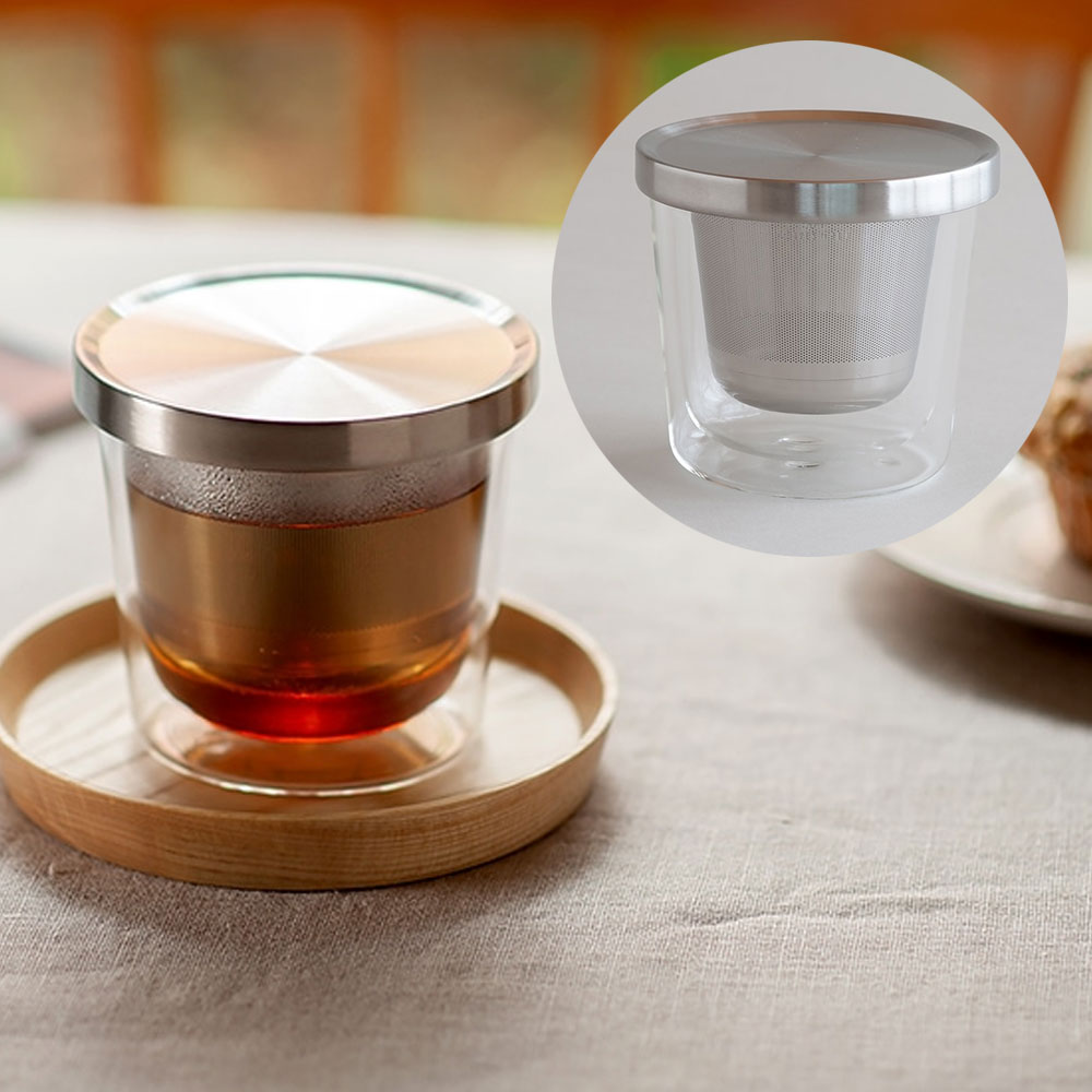 킨토 이중 유리컵 내열유리 찻잔 티백 스트레이너 티백컵 260ml