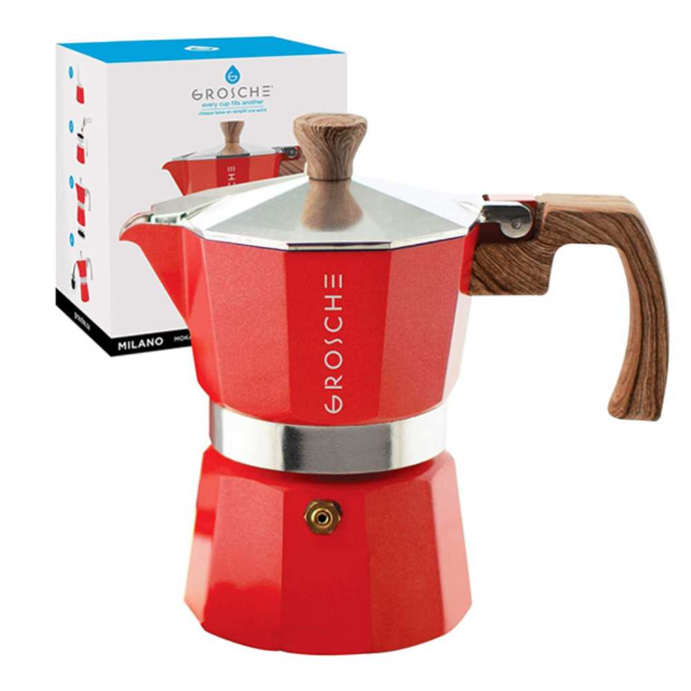 [리퍼] GROSCHE 그로쉬 밀라노 커피메이커 모카포트 에스프레소 스토브탑 야외 사용 가능 레드