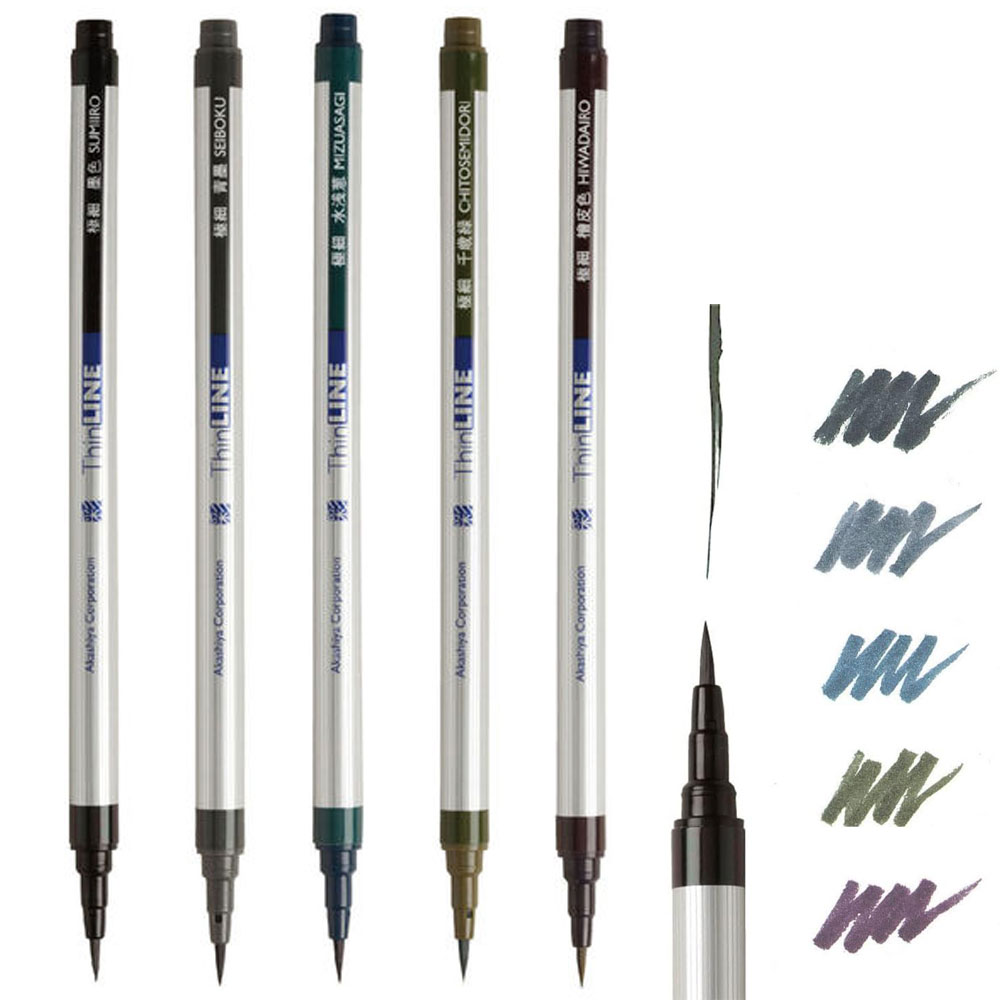 일본 아카시아 붓펜 극세필 Thin Line 캘리그라피 컬러붓펜 수채화 컬러브러쉬