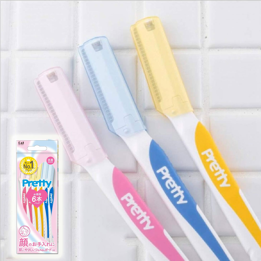 일본 카이 KAI 프리티 여성용 페이스 면도기 얼굴 면도기칼 6P