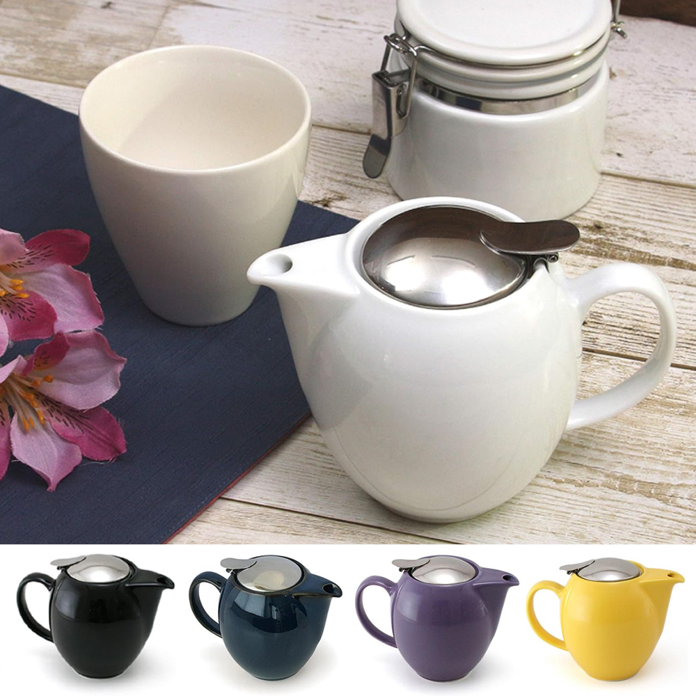 제로재팬 일본 도자기 티포트 라운드 티팟 차거름망 주전자 350ml