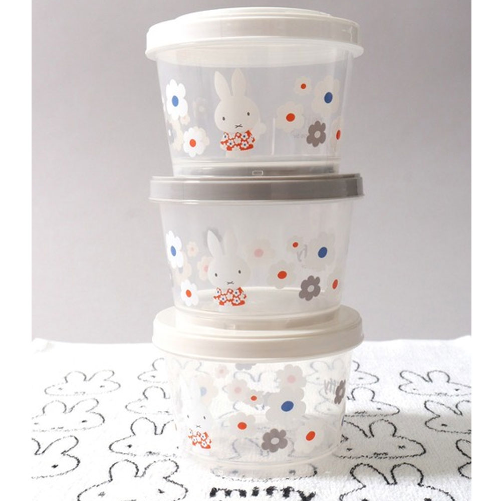 일본 스케이터 미피 원형 반찬통 도시락통 밀폐용기 3P세트