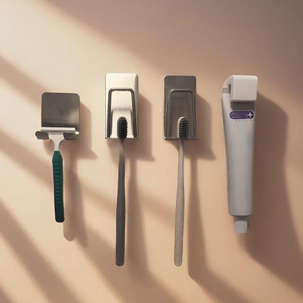 바이탑 스텐 칫솔걸이 세트 무타공 칫솔꽂이 칫솔홀더 치약걸이 거치대