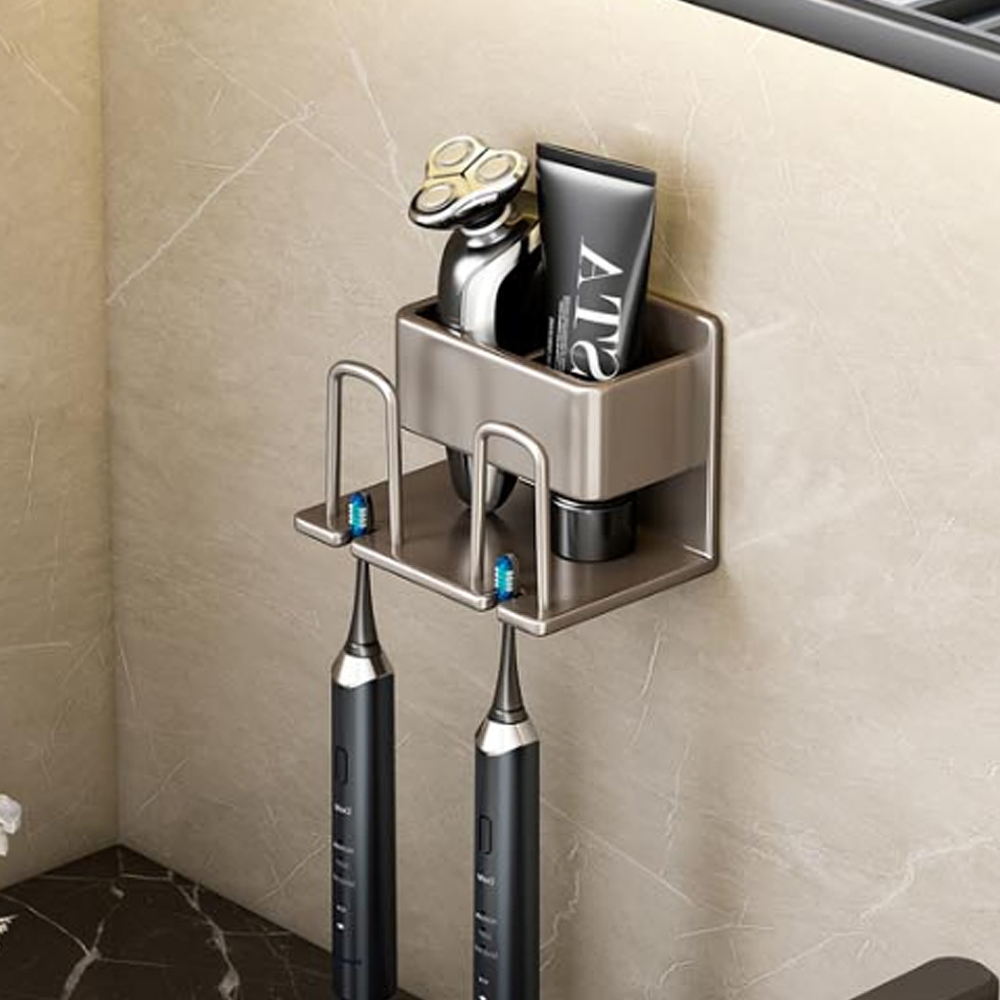바이탑 칫솔꽂이 무타공 수납형 칫솔걸이 면도기 거치대 치약 걸이 2구